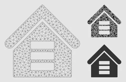 Data Center Building Vector Mesh Network Model and Triangle Mosaic Icon イラスト素材