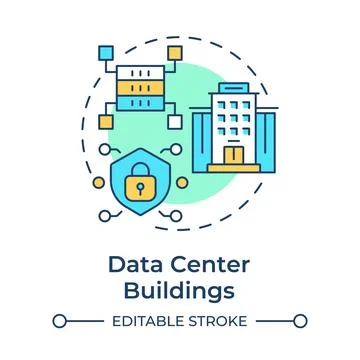 Data center buildings multi color concept icon Stock Illustration