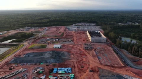 Data center campus and laydown yard from the air, Louisa County Stock Footage 346333627