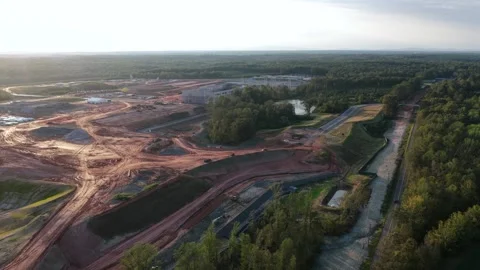 Data center campus earthwork at sunset in Louisa County, Virginia Stock Footage 346333603