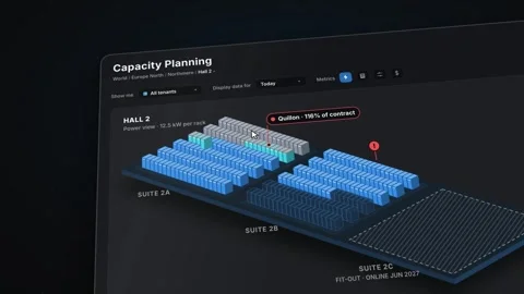 Data Center Capacity Dashboard Server Rack Metrics Cloud Tenant Power Grid IT Stock Footage 346340791