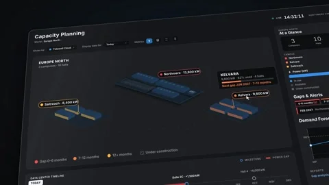 Data Center Capacity Planning Dashboard World Map Drill Down Cloud Computing Stock Footage 346349997