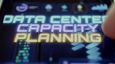 Data Center Capacity Planning Title on Analytics Screen Stock Footage 341870934