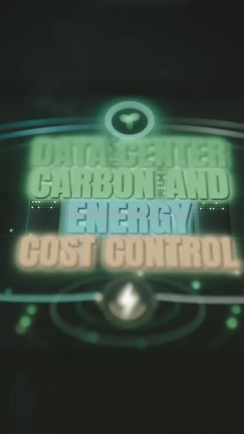 Data Center Carbon and Energy Cost Control wording fills the screen Stock Footage 343370552