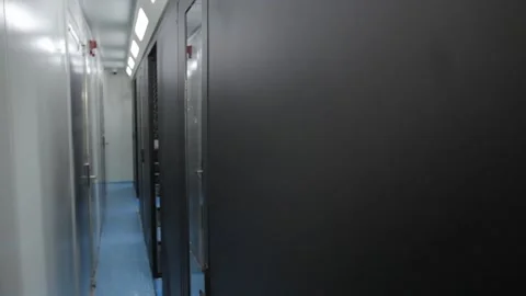 Data center central corridor. Technological center. Video stock 158571467