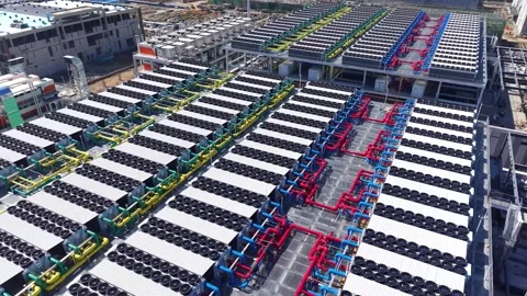 Data Center Chiller and Cooling Pipe System 4K Vídeo Stock 347071357