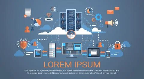 Data Center Cloud Computer Connection Hosting Server Database Synchronize Stock Illustration