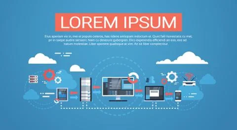 Data Center Cloud Computer Connection Hosting Server Database Synchronize Illustrazione stock