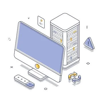 Data center cloud computing digital database storage concept isometric line v Stock Illustration