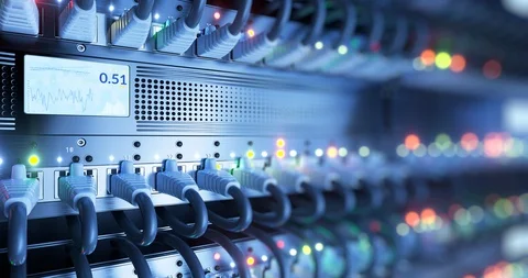 Data center cloud connection network router and switch. 4k UHD seamless loop Video stock 92080598