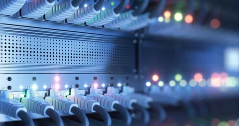 Data center cloud connection network router and switch. 4k UHD seamless loop Stock Footage
