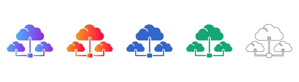 Data Center Cloud Interconnectivity Icons Stock Illustration