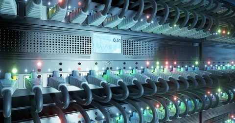 Data center cloud network router and switch. 4k UHD seamless loop Vídeo Stock 89714445