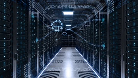 Data center cloud storage binary data simulation with blue light Stock Footage 117865225