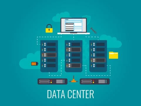 Data Center. Cloud technologies concept. Computer server design. Web hosting Stock Illustration
