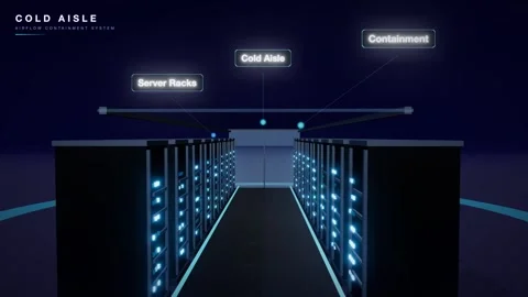 Data center cold aisle containment glass animation Stock Footage 339334530