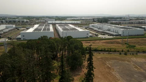 Data Center Complexes in Hillsboro, Oregon, drone orbit Stock Footage 346513344