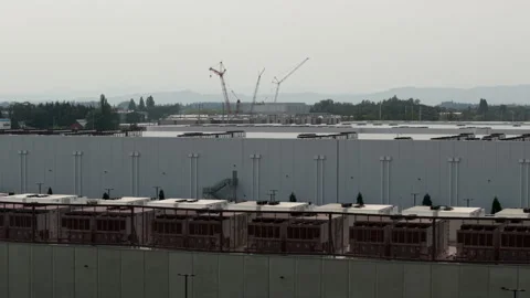 Data Center Complexes with tall cranes on rooftop Stock Footage 346678497