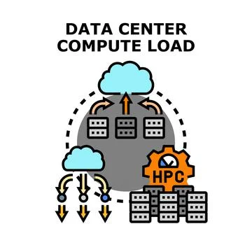 Data center compute load managing cloud computing infrastructure Stock Illustration