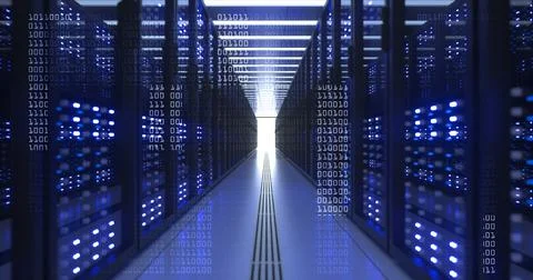 Data Center Computer Racks In Network Security Server Room Cryptocurrency Mining Stock Illustration