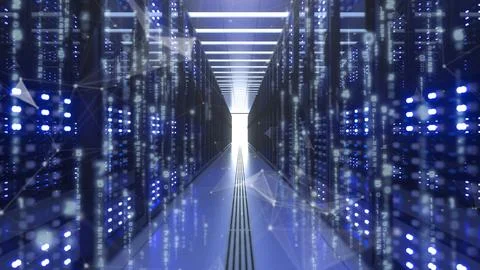 Data Center Computer Racks In Network Security Server Room Cryptocurrency M.. Stock Photos