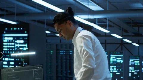 Data center computer scientist responsible for installation of equipment Stock Photos