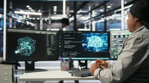 Data center computer scientist using AI deep learning model Stock Footage 307034968