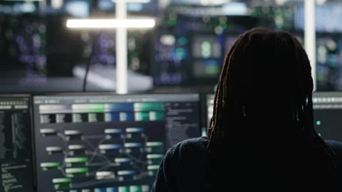 Data center computer scientist using node tree software to analyze datasets Stock Footage 309507001