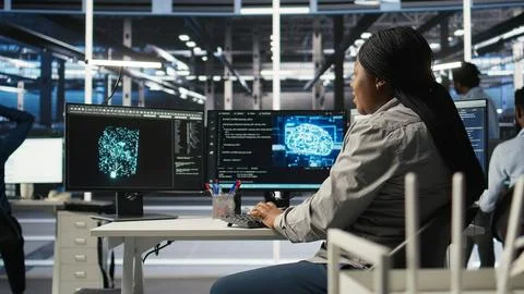 Data center computer scientist using AI deep learning model 스톡 사진