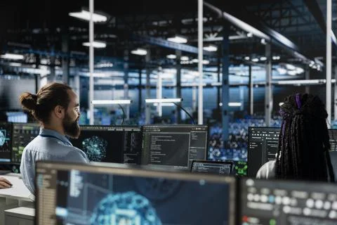 Data center computer scientist working on databases supporting AI applications Stock Photos