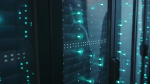 Data center. Computer security. Experienced black administrator using notebook Stock Footage 119082011