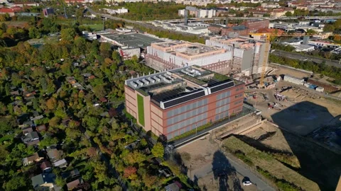 Data center, computing, hyperscaler servers. Smooth aerial view flight drone Video stock 319657204