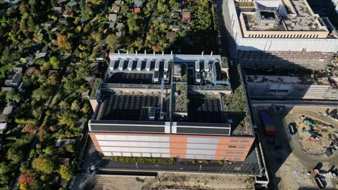 Data center, computing, hyperscaler servers. Unique aerial view flight drone Stock Footage 319657374