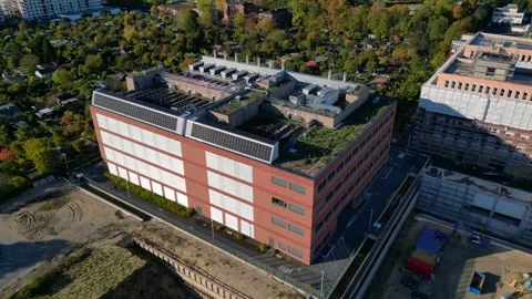 Data center, computing, hyperscaler servers. Stunning aerial view flight drone Stock Footage 319657506