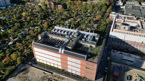 Data center, computing, hyperscaler servers. Fantastic aerial view flight drone Video stock 319657898