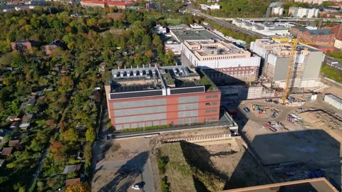 Data center, computing, hyperscaler servers. Great aerial view flight drone Stock Footage 319826522