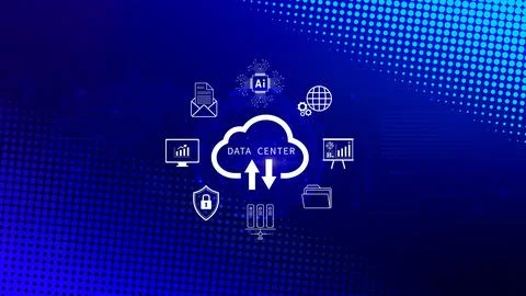 Data center concept. Digital technology, data processing and engineering, c.. Stock Illustration