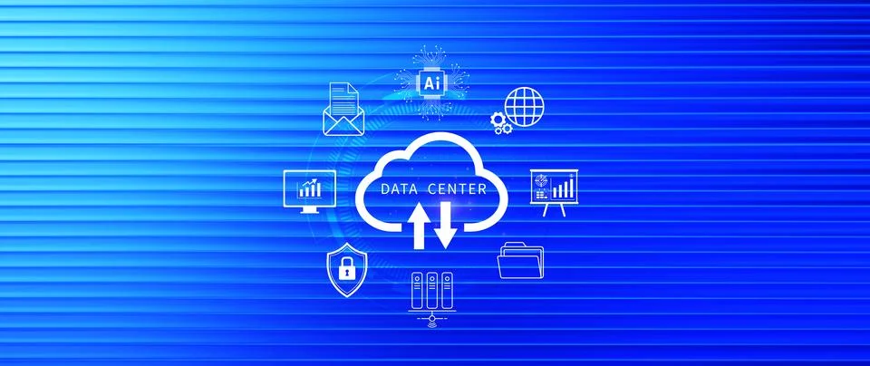 Data center concept. Digital technology, data processing and engineering, c.. Stockillustratie