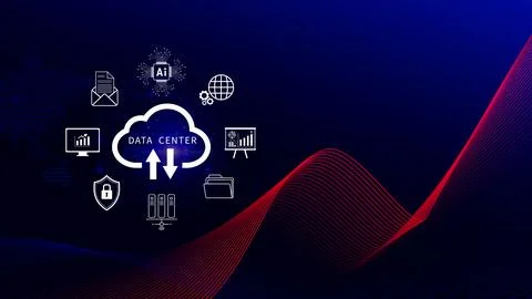 Data center concept. Digital technology, data processing and engineering, c.. Stock Illustration