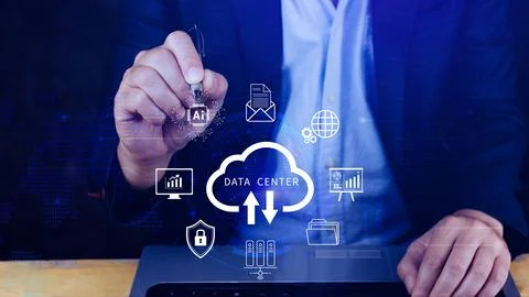 Data center concept. Digital technology, data processing and engineering, c.. Stock Photos