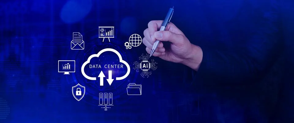 Data center concept. Digital technology, data processing and engineering, c.. Stock Photos