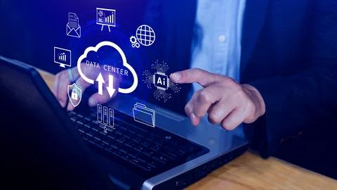 Data center concept. Digital technology, data processing and engineering, c.. Stock Photos