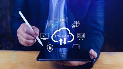 Data center concept. Digital technology, data processing and engineering, c.. Stock Photos