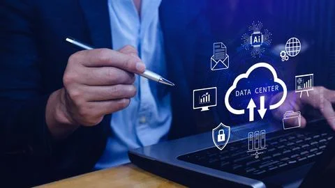 Data center concept. Digital technology, data processing and engineering, c.. 스톡 사진