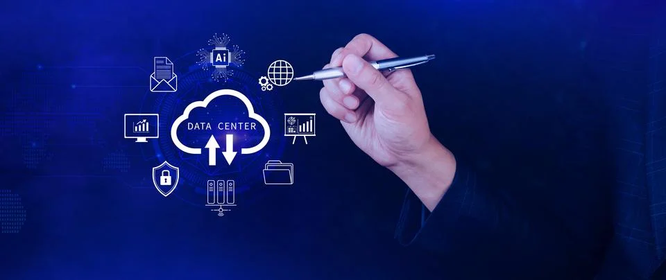 Data center concept. Digital technology, data processing and engineering, c.. Stock Photos