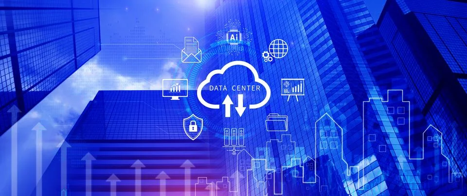 Data center concept. Digital technology, data processing and engineering, c.. Stock Photos