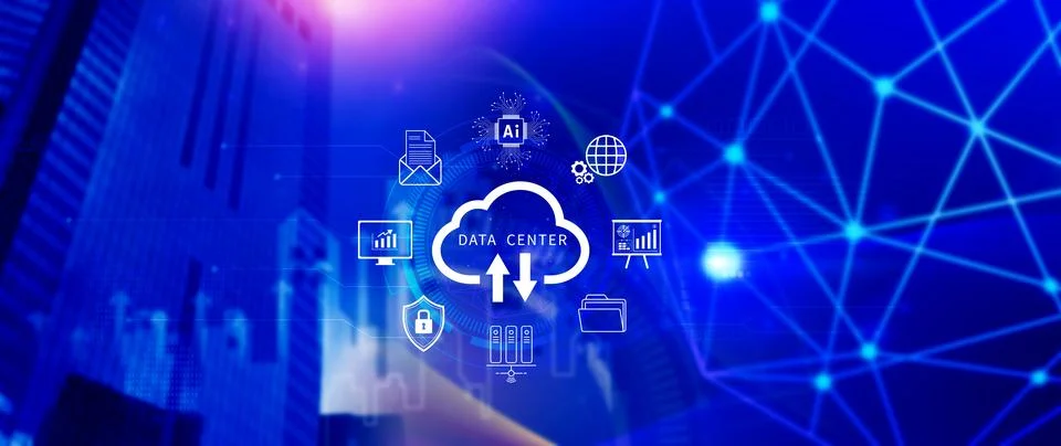 Data center concept. Digital technology, data processing and engineering, c.. Stock Photos