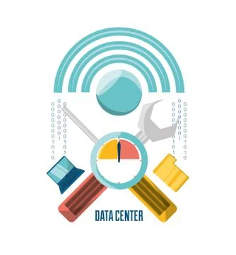Data center connection tools with computer and files 스톡 일러스트