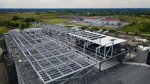 Data center construction site building global network infrastructure Stock Photos