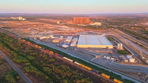 Data center construction site on coast of Portugal at Sunset. Aerial View Stock Footage 341150457